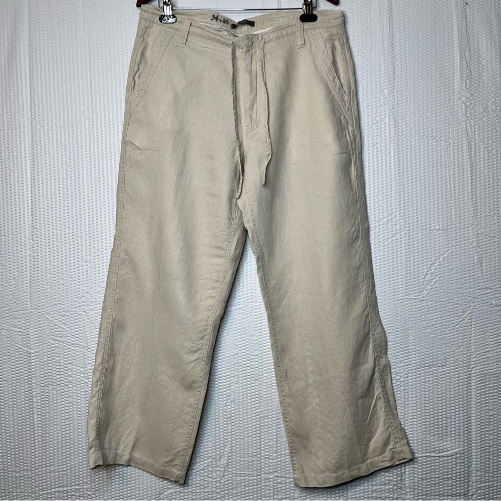 Apt 9 Relaxed Beige 100% Linen Flat Front Chino Pants Trousers Size W34 L30